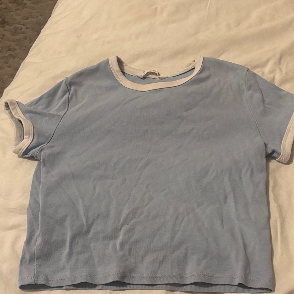 Mango Light Blue and White Crop Top